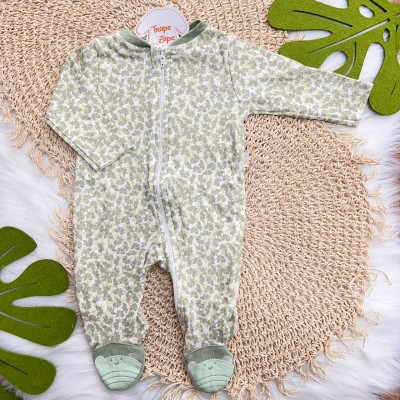 Macacão de Malha com Abertura em Zíper Folhinhas com Joaninha - Verde